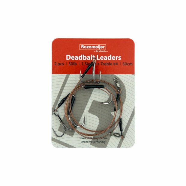 Deadbait Leaders 1x single + treble 50cm 30lb 2pcs Rozemeijer